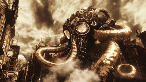 Mechanical Octopus in Historical Cityscape