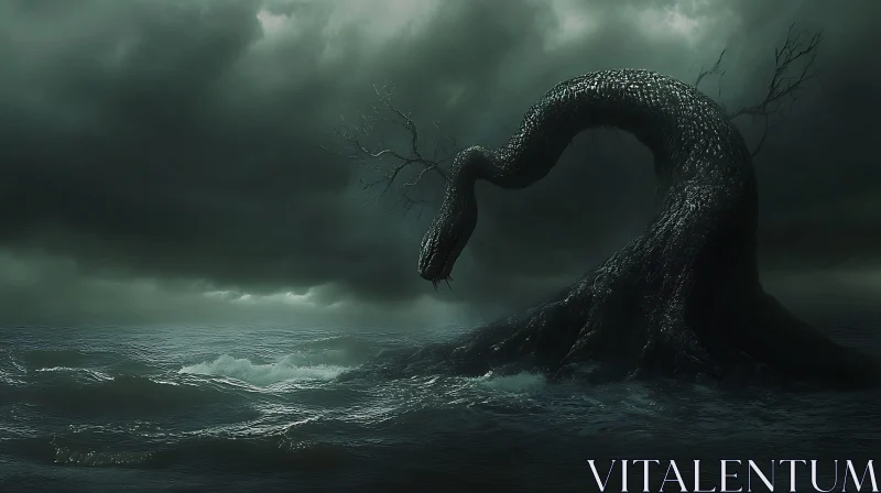 AI ART Dark Ocean Monster with Tree-like Body