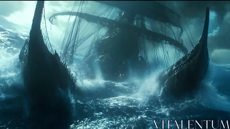 Haunted Vessel Battling the Sea AI Image