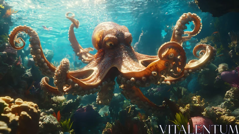 Serene Underwater Scene with Graceful Octopus AI Image