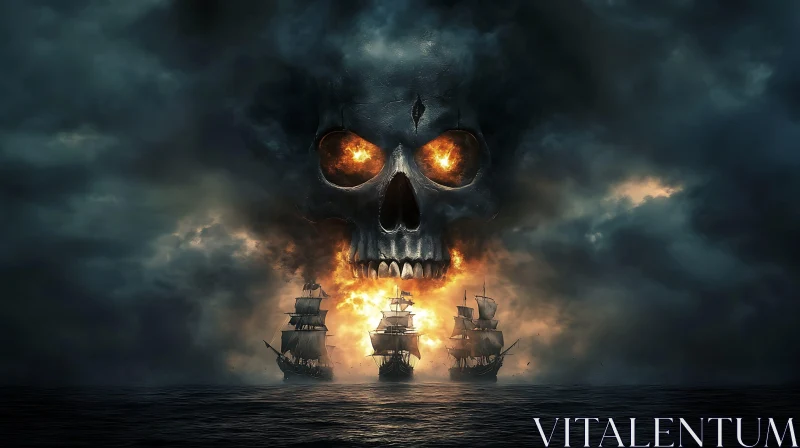 Dark Maritime Nightmare with Skull and Flames AI Image