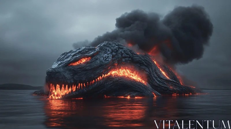 AI ART Lava-Covered Monster in the Sea