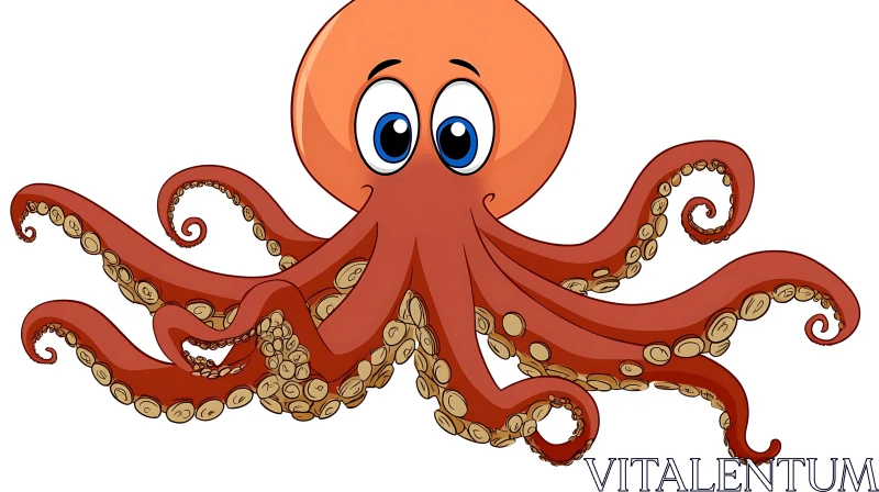 Adorable Octopus with Tentacles - Cartoon Style AI Image