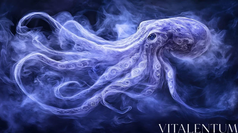 Ghostly Octopus in Smokey Blue Hues AI Image