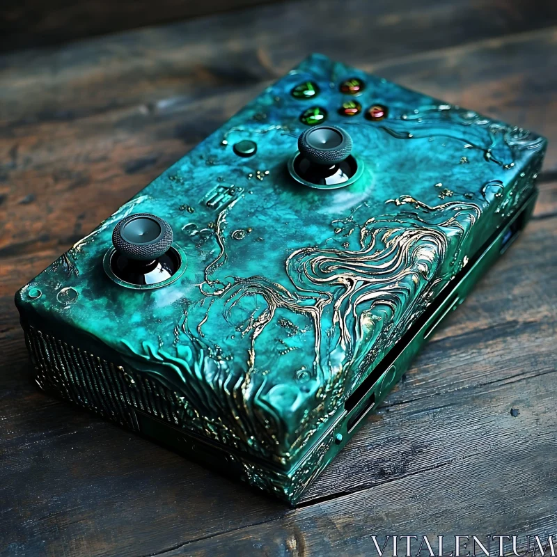 Intricate Teal and Bronze Gaming Controller Design AI Image