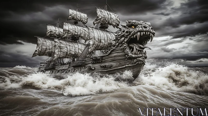 Dragon Ship in a Storm AI Image