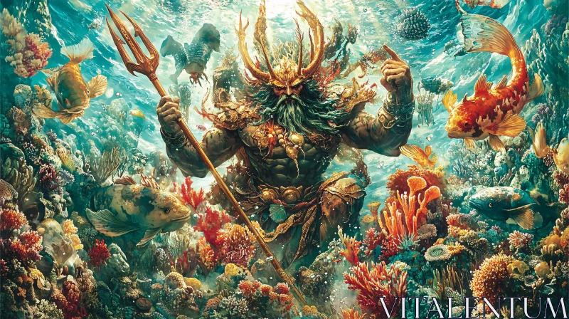 Underwater Deity in Coral Haven AI Image