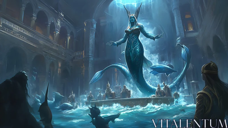 Regal Mermaid in Mystical Ocean Temple