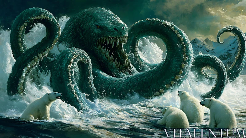Colossal Kraken and Polar Bears in Arctic
