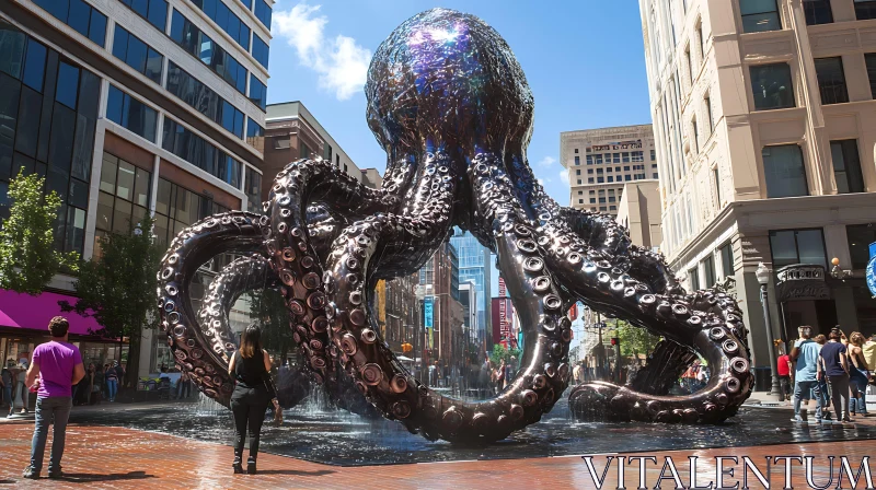 Giant Metallic Octopus Art Installation AI Image