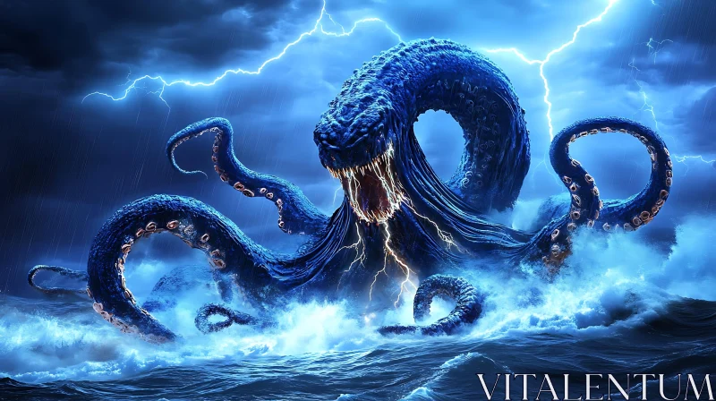 Mighty Kraken in Stormy Waters with Lightning AI Image