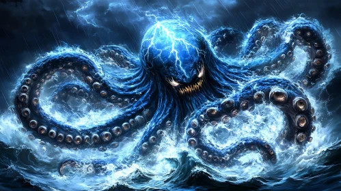 Giant Kraken in Thunderous Waters