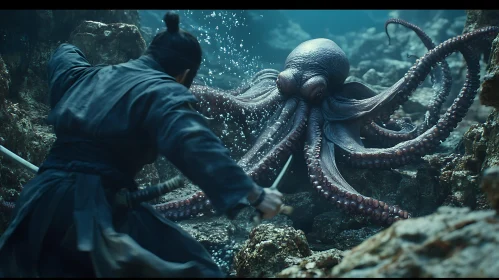 Underwater Duel: Samurai vs. Octopus