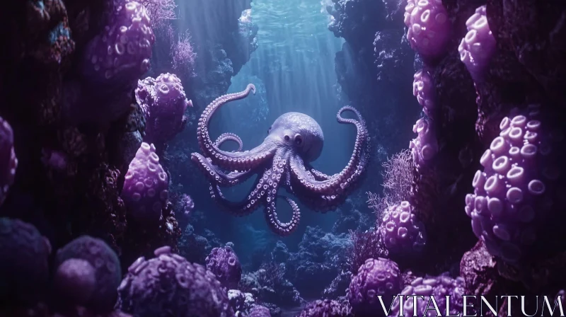 Graceful Octopus in Underwater Coral Haven AI Image