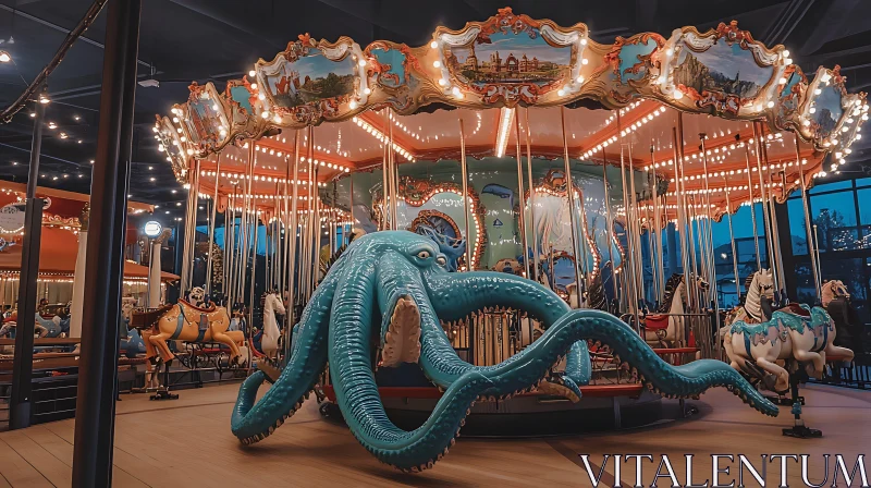 Magical Carousel with Octopus and Horses AI Image