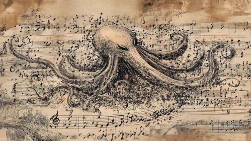 Ink Octopus on Musical Notes