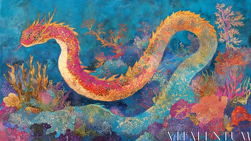 AI ART Mythical Dragon in Colorful Coral Landscape