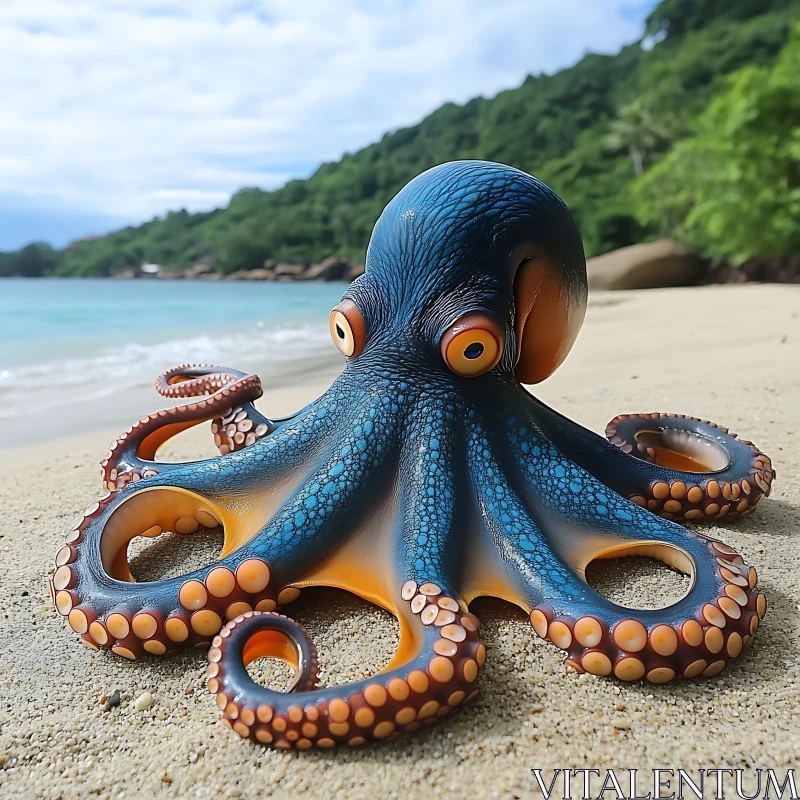 Colorful Octopus Resting on Sandy Shores AI Image