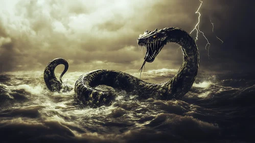 Mythical Sea Monster in a Dark Storm