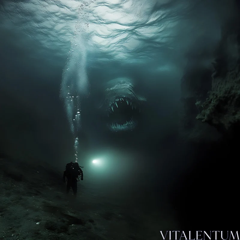 Diver Facing Ocean Menace AI Image