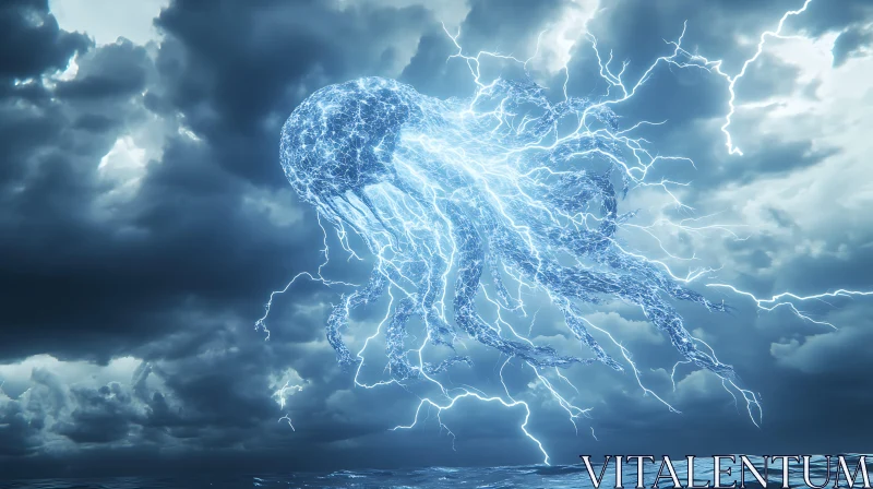 Lightning Jellyfish in Stormy Skies AI Image