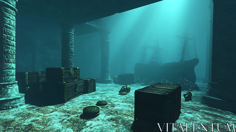 Ancient Shipwreck and Sunken Treasure AI Image