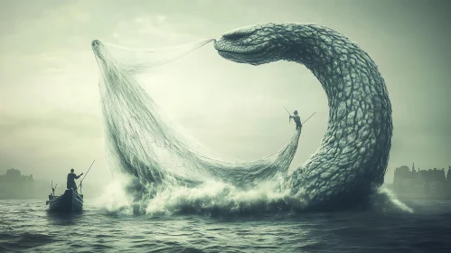 Sea Monster Battle with Fishermen