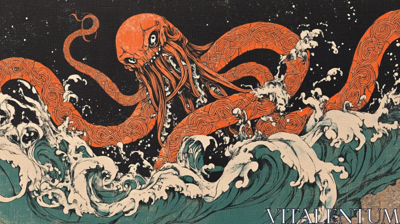 Sea Monster Illustration with Intricate Tentacles AI Image