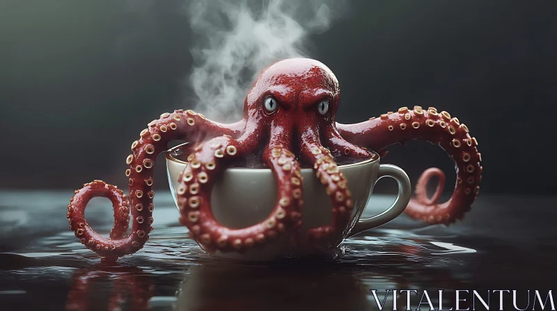 Octopus in Steaming Teacup | Surreal Imagery AI Image