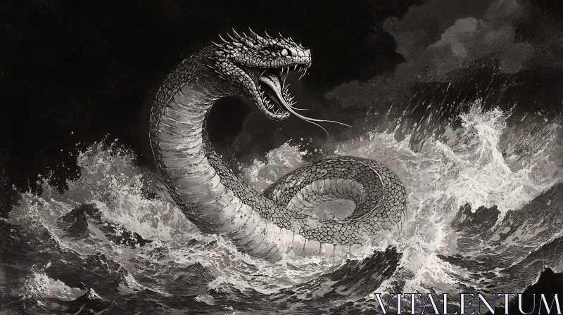 Mythical Sea Monster Battling the Waves AI Image