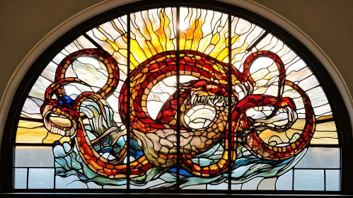 Imposing Kraken in Stained Glass Art