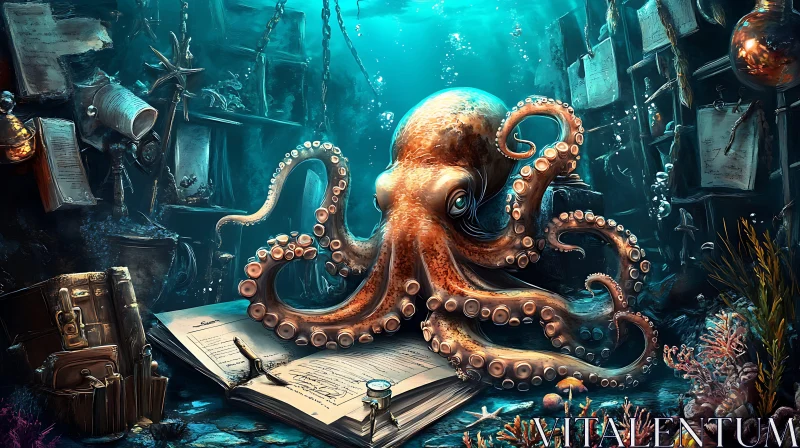 Mystic Marine Encounter in Undersea Library AI Image