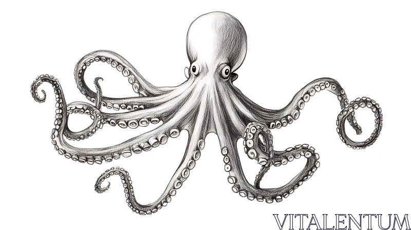 Intricate Octopus Illustration in Monochrome AI Image