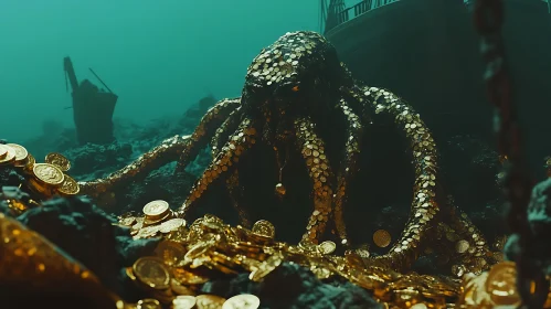 Mystical Underwater Treasure and Octopus