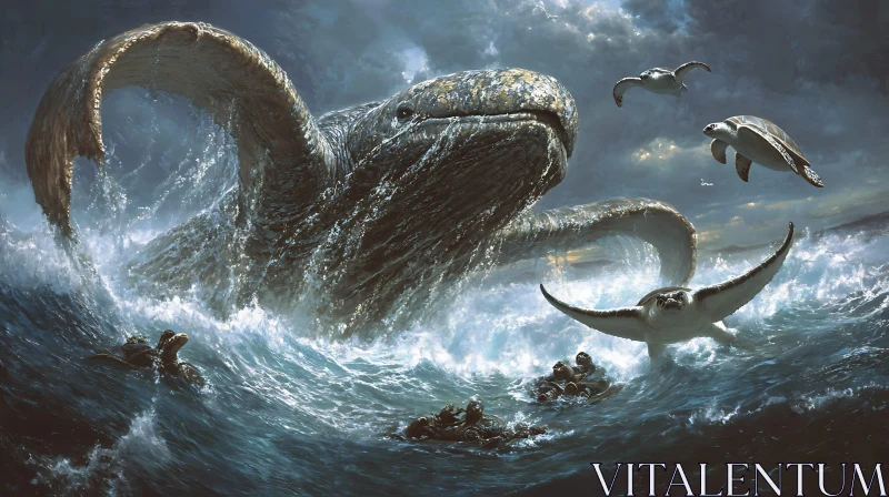 Giant Whale-Like Beast in Stormy Sea