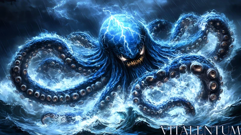 Giant Kraken in Thunderous Waters