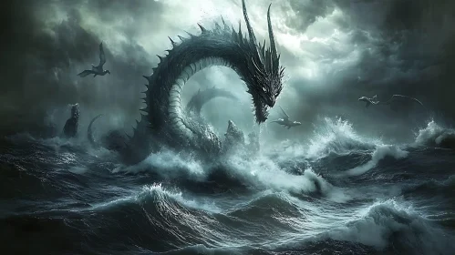 Giant Ocean Serpent In Turbulent Seas