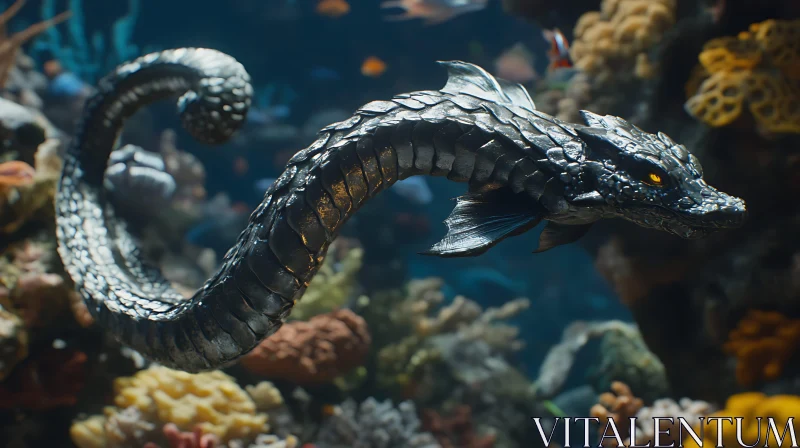 AI ART Serpentine Dragon Amongst Coral Reefs