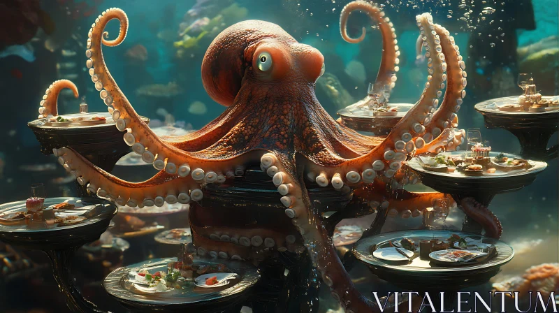 Aquatic Octopus Dining Table AI Image