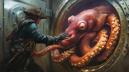 Pirate Meets Octopus in Mysterious Underwater Scene