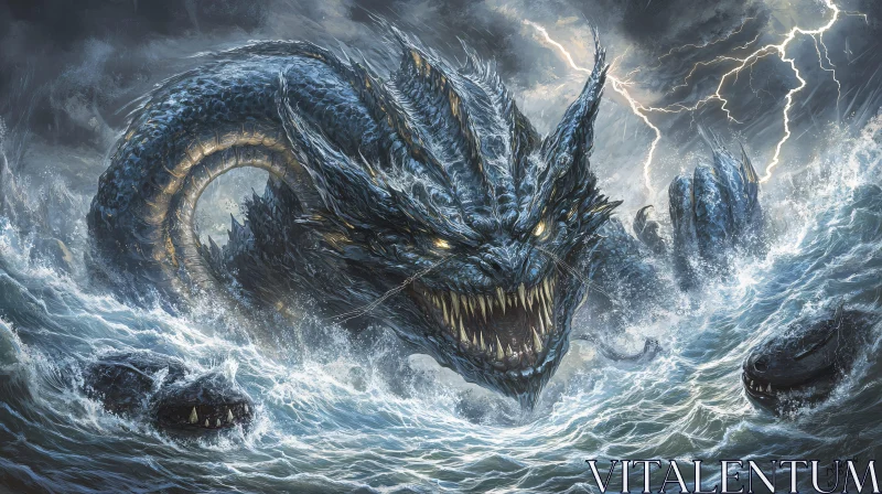 AI ART Ferocious Dragon in Turbulent Waters