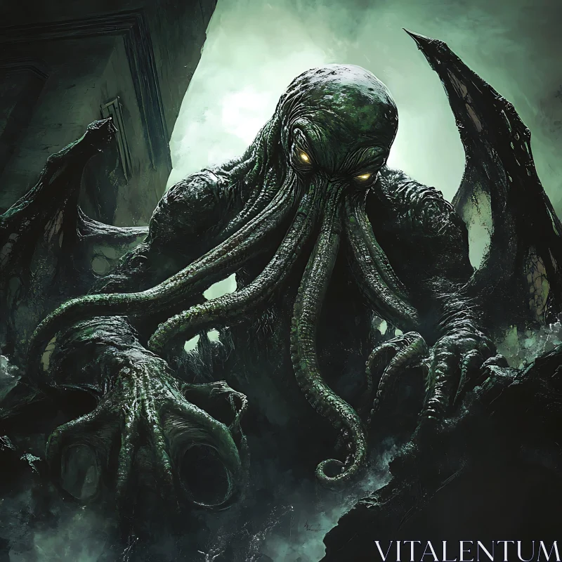 Gothic Tentacled Creature in Shadowy Fog AI Image