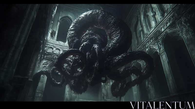 AI ART Eerie Tentacled Abomination in Gothic Architecture