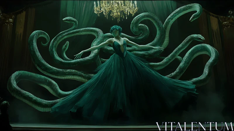 Serpent Lady in Green Dress AI Image