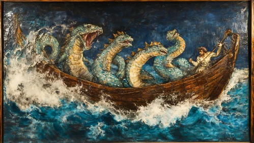 Man vs Sea Dragons in a Wooden Boat