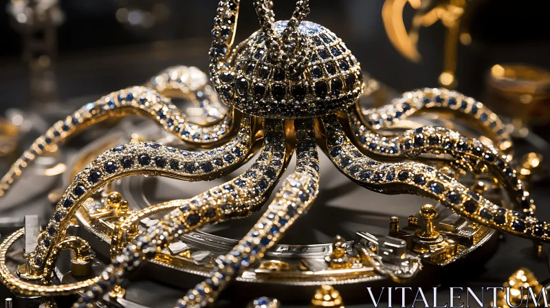 AI ART Opulent Octopus Artwork Adorned with Gemstones