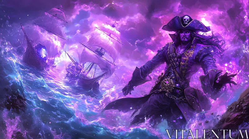 Pirate and Ships in an Enchanted Storm AI Image