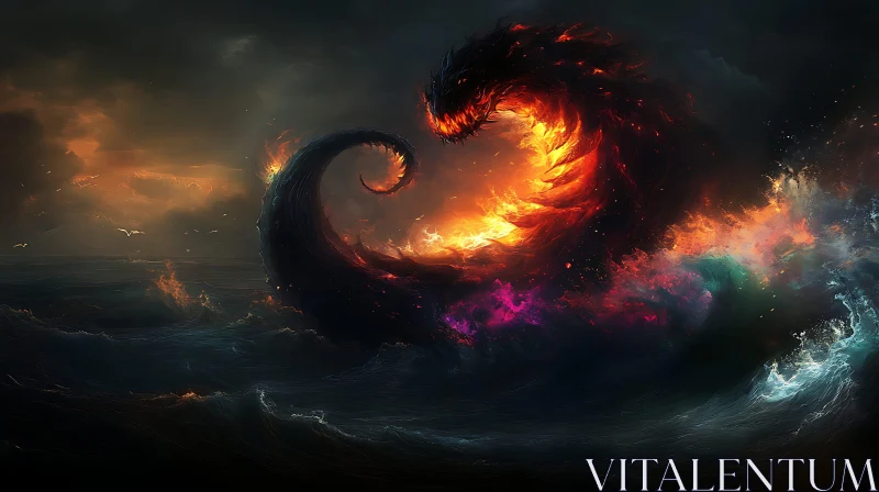 Dragons Clash Over Stormy Ocean AI Image