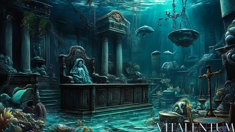 Aquatic Ancient Throne in Submerged Ruins AI Image