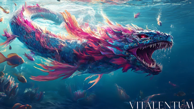 AI ART Underwater Dragon with Colorful Scales